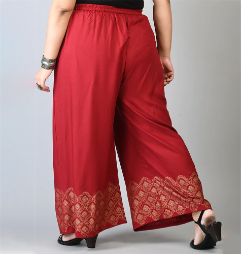 Women Plus Size Red & Brown Printed Palazzos